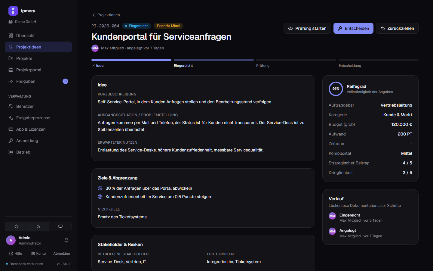 Projektidee mit Reifegrad
