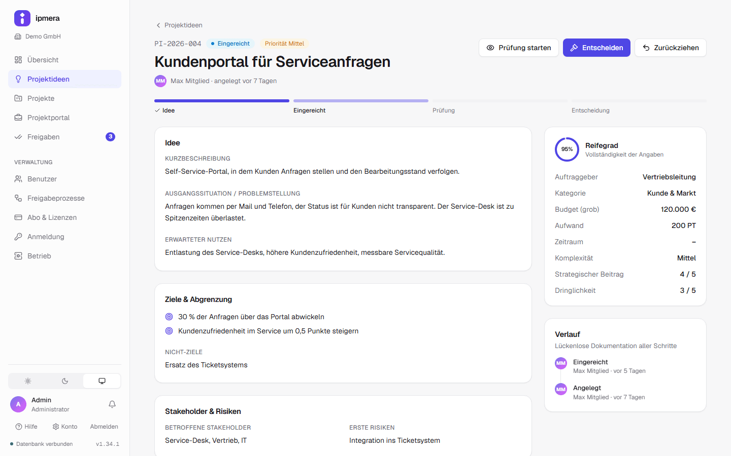 Projektidee mit Reifegrad